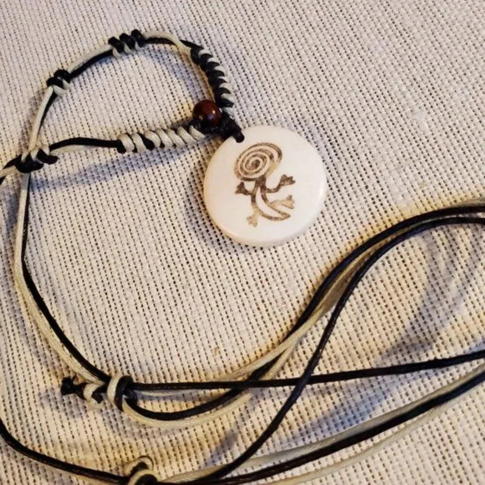 Tribal Bone Cave Drawing Necklace from India